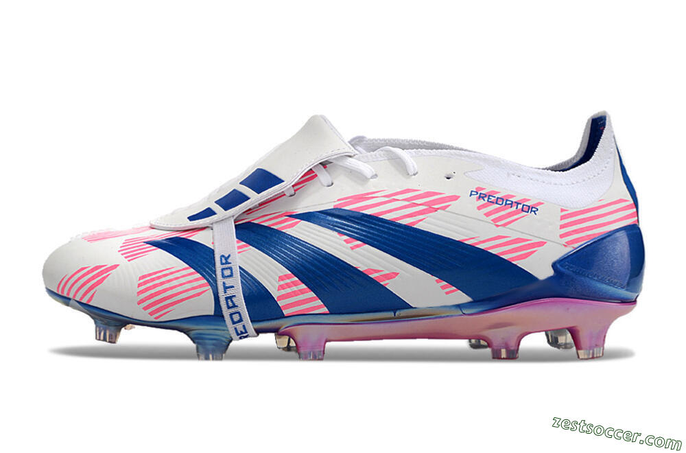Adidas Predator Elite Foldover Tongue FG Low-Tops Soccer Cleats - White/Pink/Blue 2
