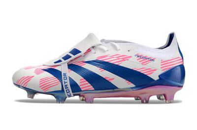 Adidas Predator Elite Foldover Tongue FG Low-Tops Soccer Cleats - White/Pink/Blue