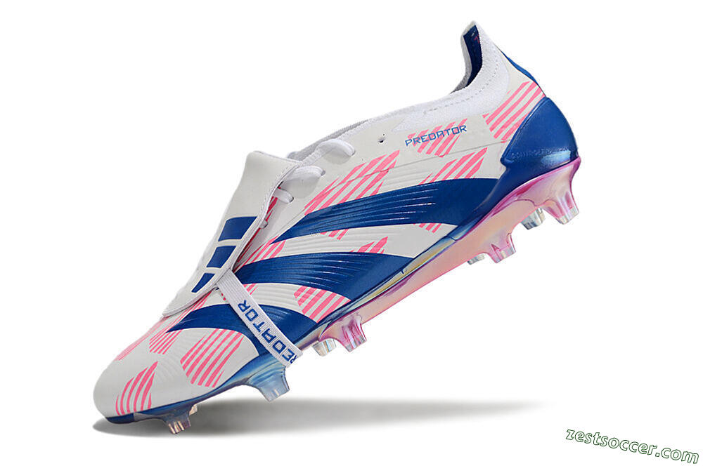 Adidas Predator Elite Foldover Tongue FG Low-Tops Soccer Cleats - White/Pink/Blue 5