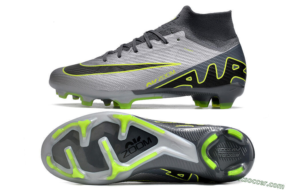 Nike Air Zoom Mercurial Superfly 9 Elite FG High-Tops Soccer Cleats - Silver/Grey/Green 1