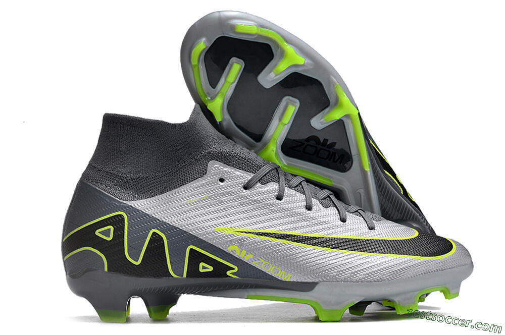 Nike Air Zoom Mercurial Superfly 9 Elite FG High-Tops Soccer Cleats - Silver/Grey/Green 0