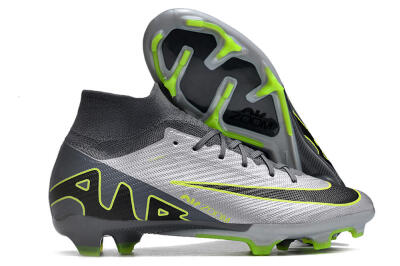 Nike Air Zoom Mercurial Superfly 9 Elite FG High-Tops Soccer Cleats - Silver/Grey/Green
