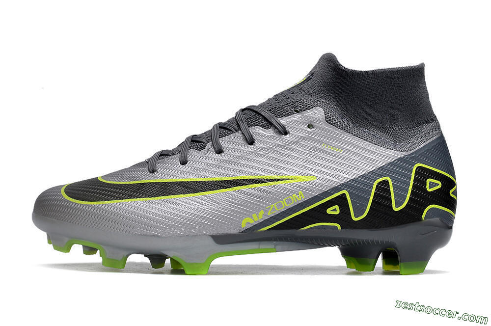Nike Air Zoom Mercurial Superfly 9 Elite FG High-Tops Soccer Cleats - Silver/Grey/Green 2