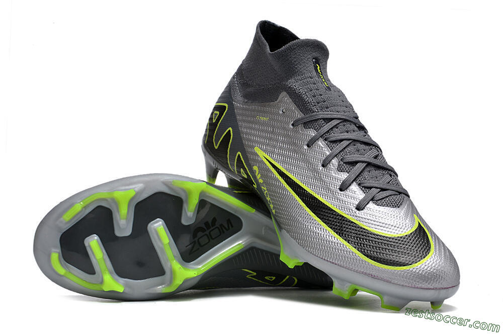 Nike Air Zoom Mercurial Superfly 9 Elite FG High-Tops Soccer Cleats - Silver/Grey/Green 3