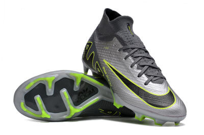 Nike Air Zoom Mercurial Superfly 9 Elite FG High-Tops Soccer Cleats - Silver/Grey/Green