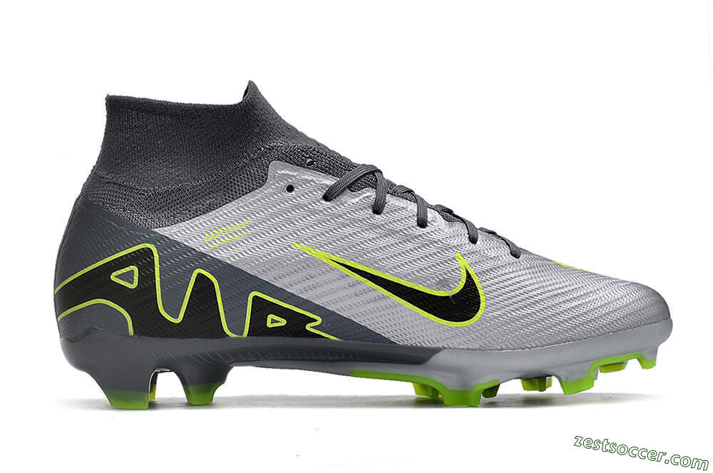 Nike Air Zoom Mercurial Superfly 9 Elite FG High-Tops Soccer Cleats - Silver/Grey/Green 7