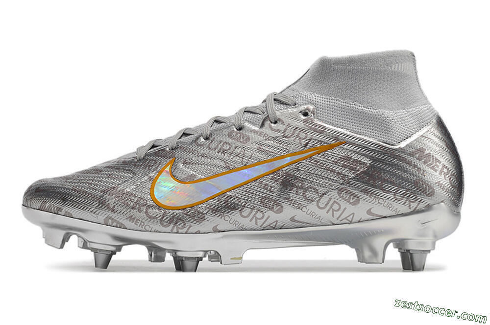 Nike Air Zoom Mercurial Superfly 9 Elite SG High-Tops Soccer Cleats - Silver/Gold 2