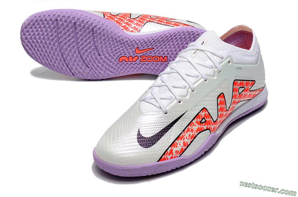 Nike Air Zoom Mercurial Vapor 15 Elite IC Low-Tops Soccer Shoes - White/Red/Black 3