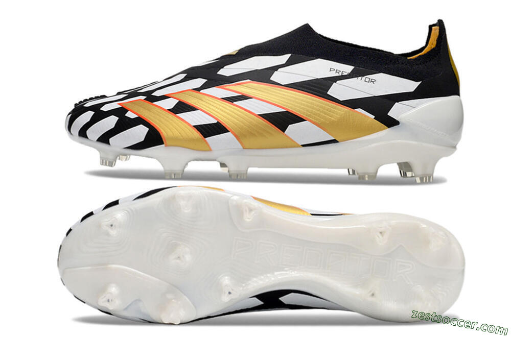 Adidas Predator 24 Elite Laceless FG Low-Tops Soccer Cleats - Black/White/Gold 1