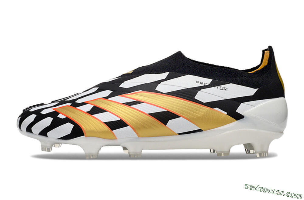 Adidas Predator 24 Elite Laceless FG Low-Tops Soccer Cleats - Black/White/Gold 2