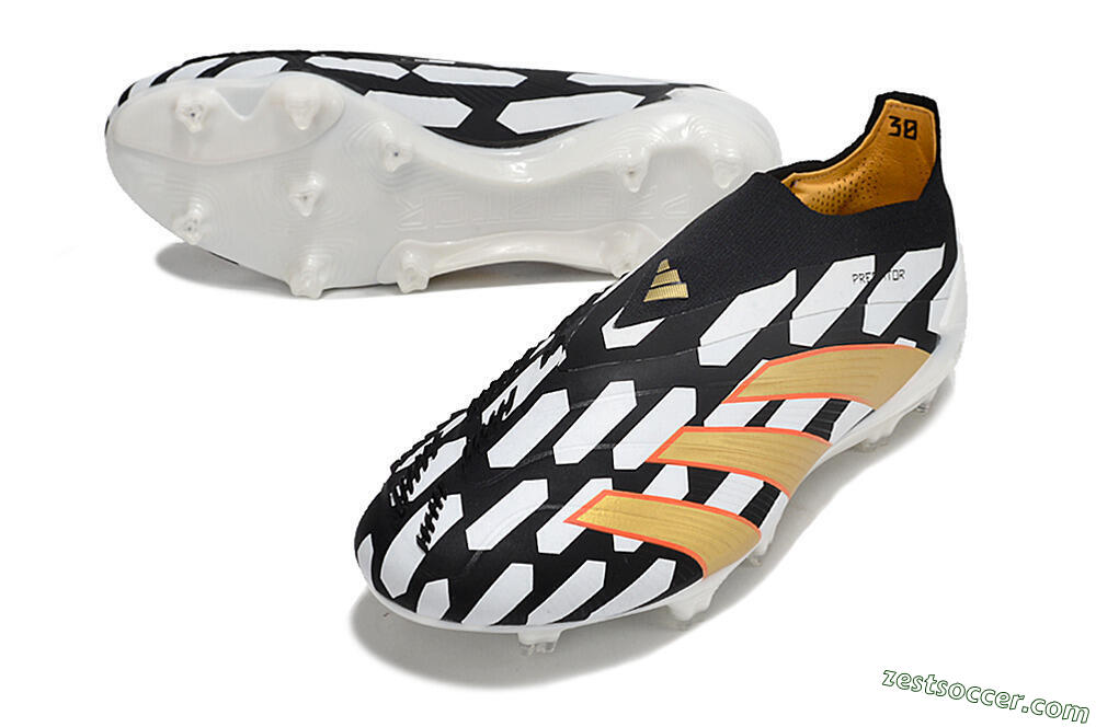 Adidas Predator 24 Elite Laceless FG Low-Tops Soccer Cleats - Black/White/Gold 3