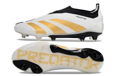 Adidas Predator 24 Elite Laceless FG Low-Tops Soccer Cleats - White/Gold/Black