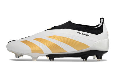 Adidas Predator 24 Elite Laceless FG Low-Tops Soccer Cleats - White/Gold/Black