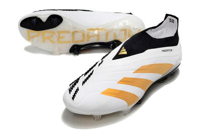 Adidas Predator 24 Elite Laceless FG Low-Tops Soccer Cleats - White/Gold/Black