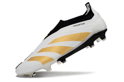 Adidas Predator 24 Elite Laceless FG Low-Tops Soccer Cleats - White/Gold/Black