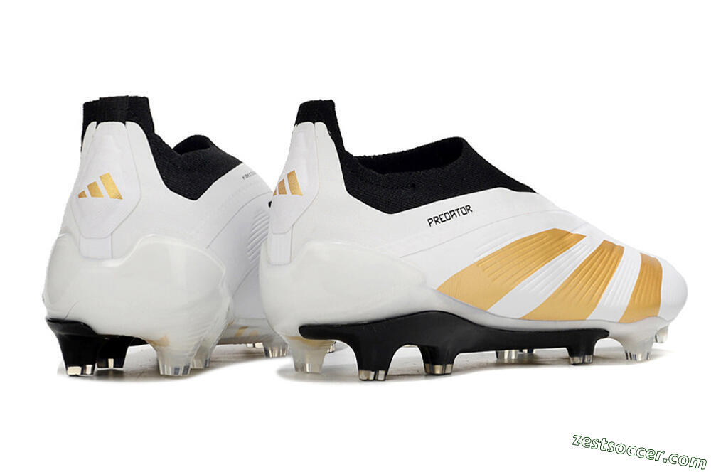 Adidas Predator 24 Elite Laceless FG Low-Tops Soccer Cleats - White/Gold/Black 6