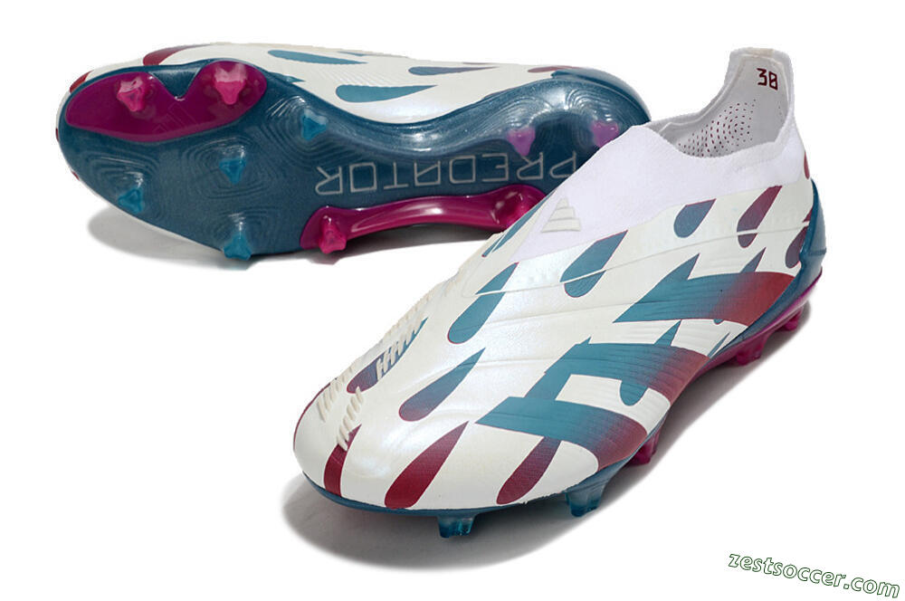Adidas Predator 24 Elite Laceless FG Low-Tops Soccer Cleats - Beige/Blue/Red 3