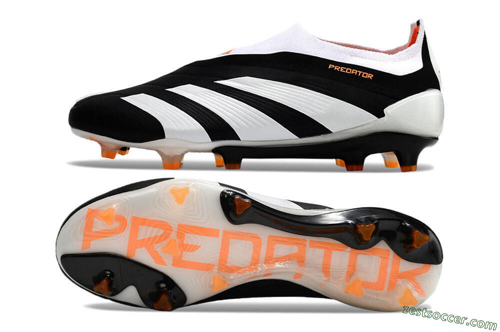 Adidas Predator 24 Elite Laceless FG Low-Tops Soccer Cleats - Black/White/Orange 1