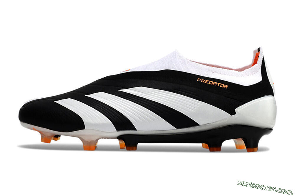 Adidas Predator 24 Elite Laceless FG Low-Tops Soccer Cleats - Black/White/Orange 2