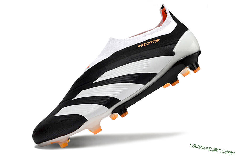 Adidas Predator 24 Elite Laceless FG Low-Tops Soccer Cleats - Black/White/Orange 5