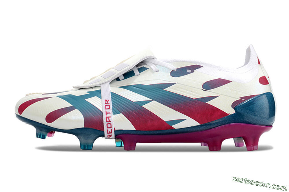 Adidas Predator Elite Foldover Tongue FG Low-Tops Soccer Cleats - White/Blue/Red 2