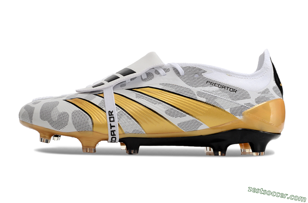 Adidas Predator Elite Foldover Tongue FG Low-Tops Soccer Cleats - White/Black/Gold 2