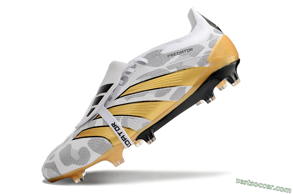 Adidas Predator Elite Foldover Tongue FG Low-Tops Soccer Cleats - White/Black/Gold 5