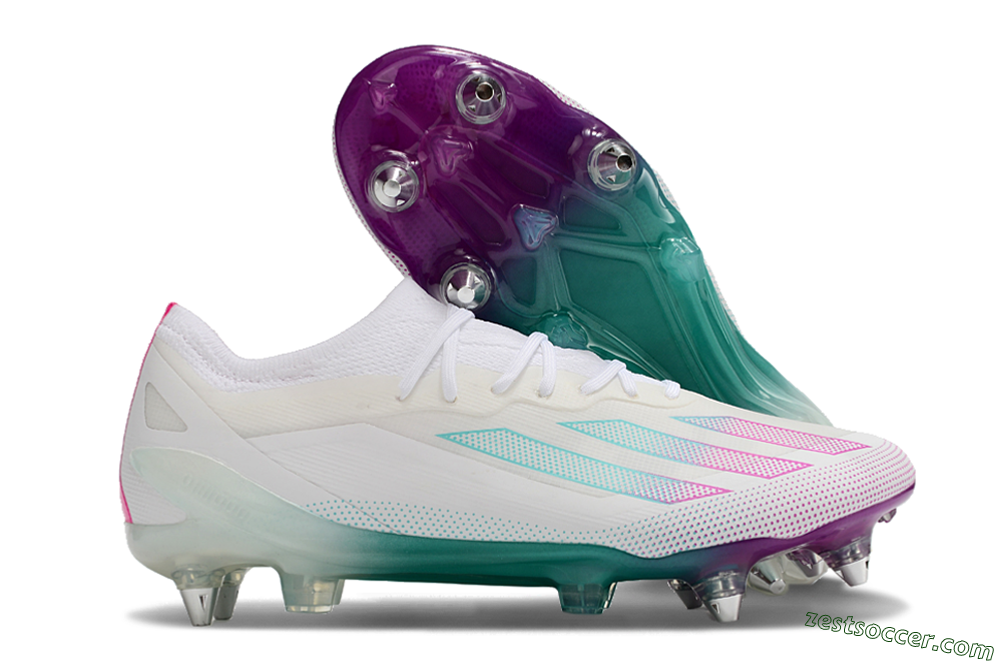 Adidas X Crazyfast.1 SG Low-Tops Soccer Cleats - White/Purple/Jade 0