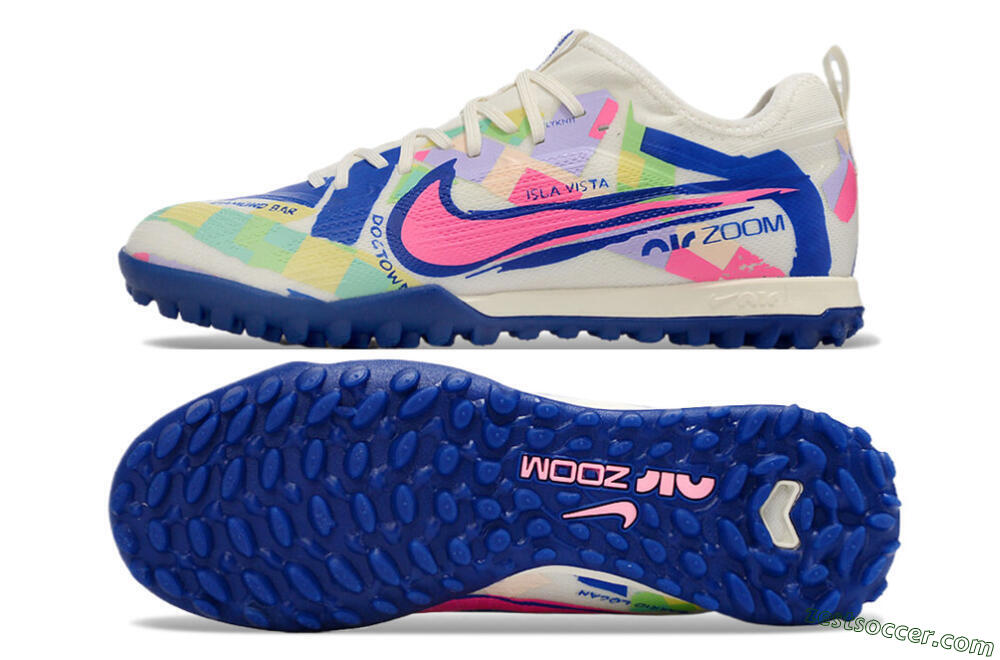 Nike Air Zoom Mercurial Vapor 15 Pro TF Low-Tops Soccer Shoes - White/Pink/Blue/Yellow 1