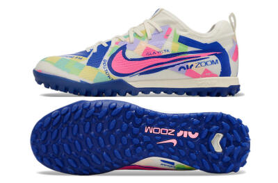 Nike Air Zoom Mercurial Vapor 15 Pro TF Low-Tops Soccer Shoes - White/Pink/Blue/Yellow