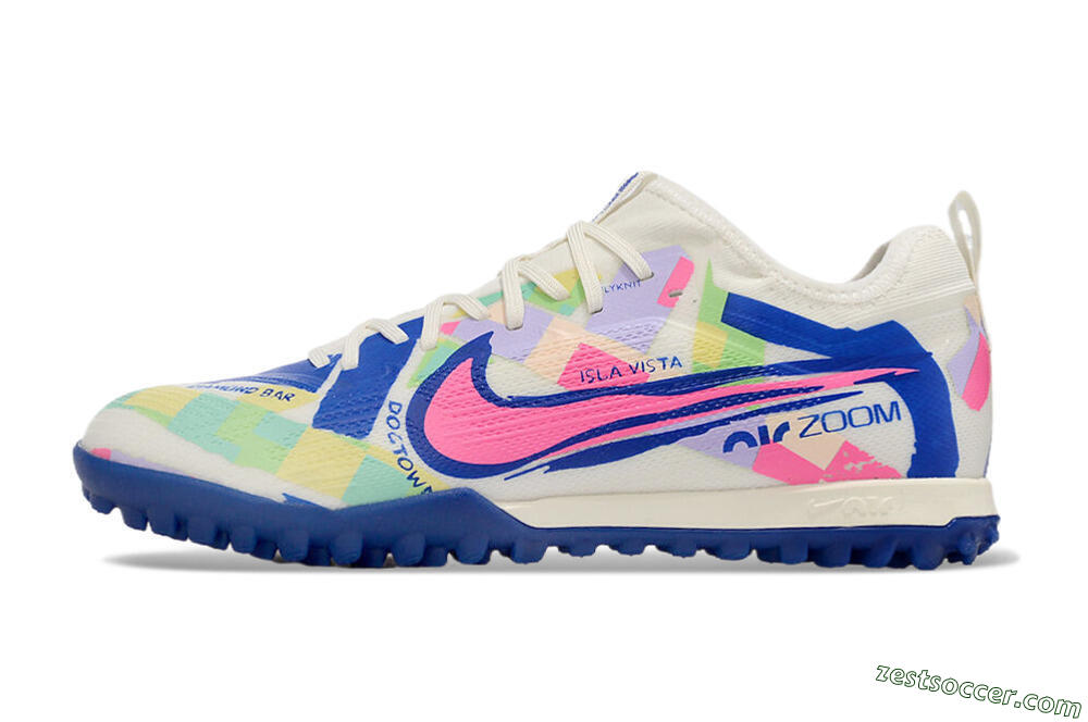 Nike Air Zoom Mercurial Vapor 15 Pro TF Low-Tops Soccer Shoes - White/Pink/Blue/Yellow 2