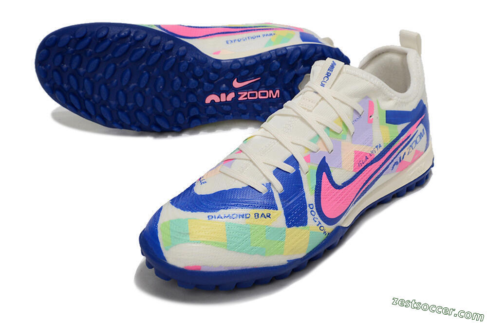 Nike Air Zoom Mercurial Vapor 15 Pro TF Low-Tops Soccer Shoes - White/Pink/Blue/Yellow 3