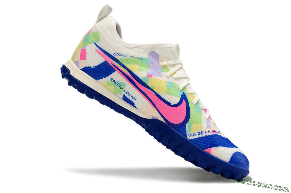 Nike Air Zoom Mercurial Vapor 15 Pro TF Low-Tops Soccer Shoes - White/Pink/Blue/Yellow 4