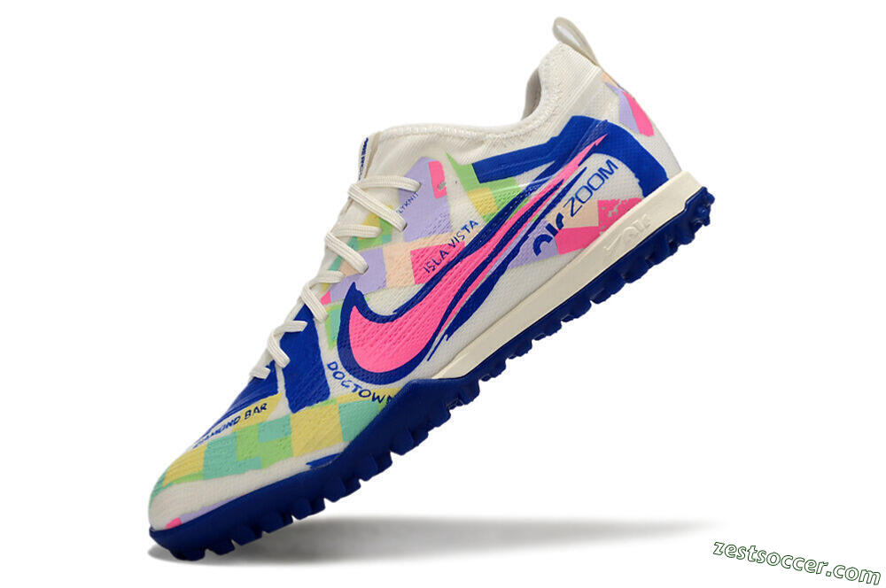 Nike Air Zoom Mercurial Vapor 15 Pro TF Low-Tops Soccer Shoes - White/Pink/Blue/Yellow 5