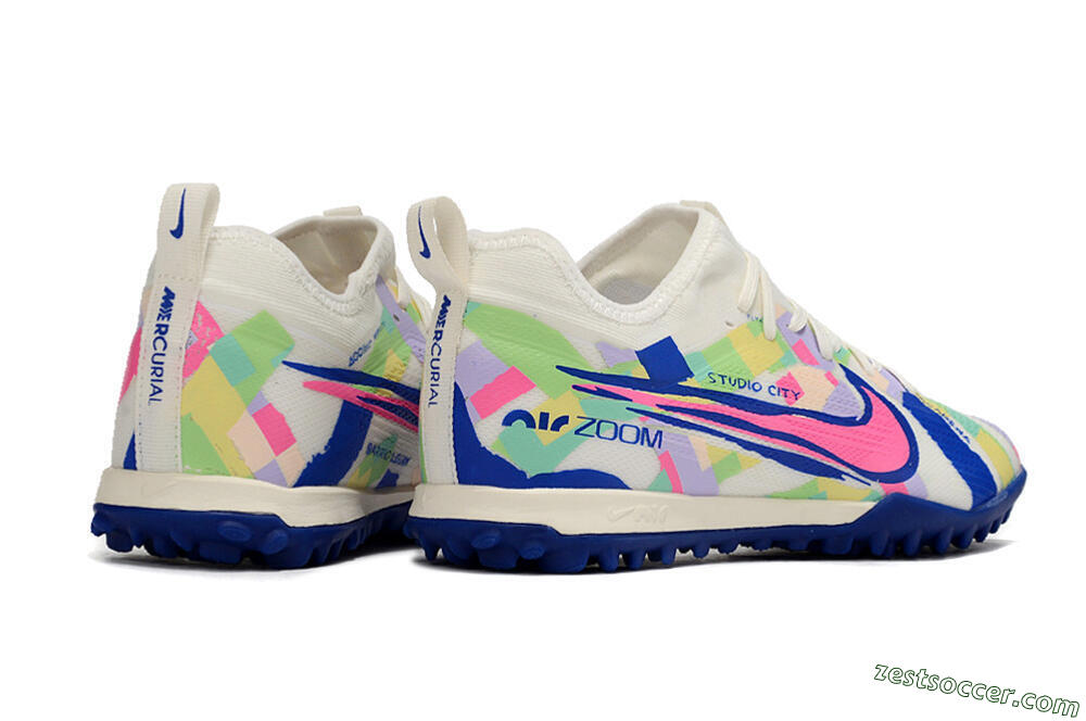 Nike Air Zoom Mercurial Vapor 15 Pro TF Low-Tops Soccer Shoes - White/Pink/Blue/Yellow 6