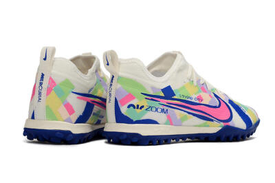 Nike Air Zoom Mercurial Vapor 15 Pro TF Low-Tops Soccer Shoes - White/Pink/Blue/Yellow