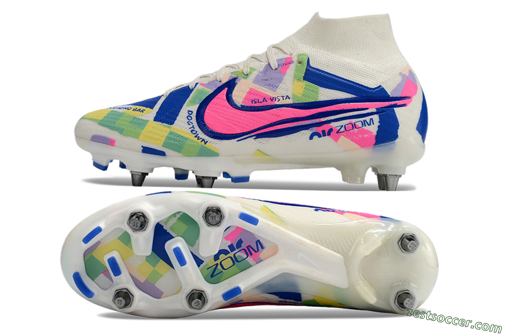 Nike Air Zoom Mercurial Superfly 9 Elite SG High-Tops Soccer Cleats - White/Pink/Blue/Yellow 1