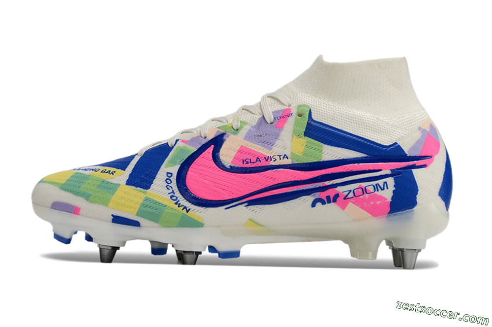 Nike Air Zoom Mercurial Superfly 9 Elite SG High-Tops Soccer Cleats - White/Pink/Blue/Yellow 2