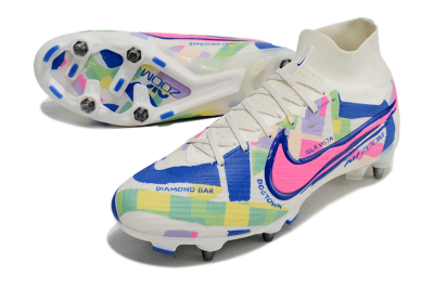 Nike Air Zoom Mercurial Superfly 9 Elite SG High-Tops Soccer Cleats - White/Pink/Blue/Yellow