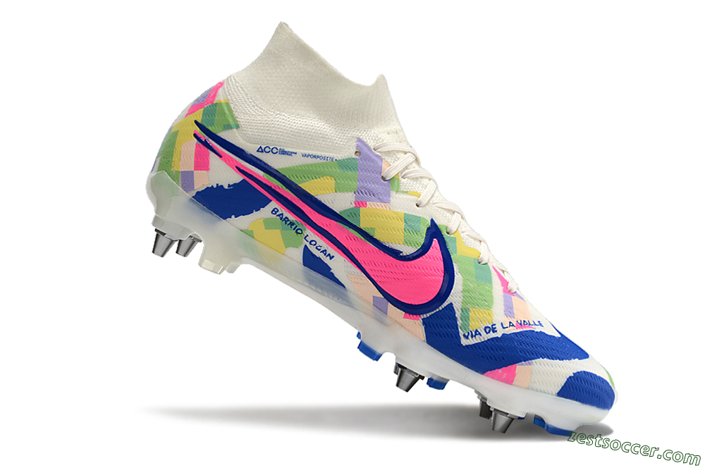 Nike Air Zoom Mercurial Superfly 9 Elite SG High-Tops Soccer Cleats - White/Pink/Blue/Yellow 4