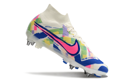 Nike Air Zoom Mercurial Superfly 9 Elite SG High-Tops Soccer Cleats - White/Pink/Blue/Yellow