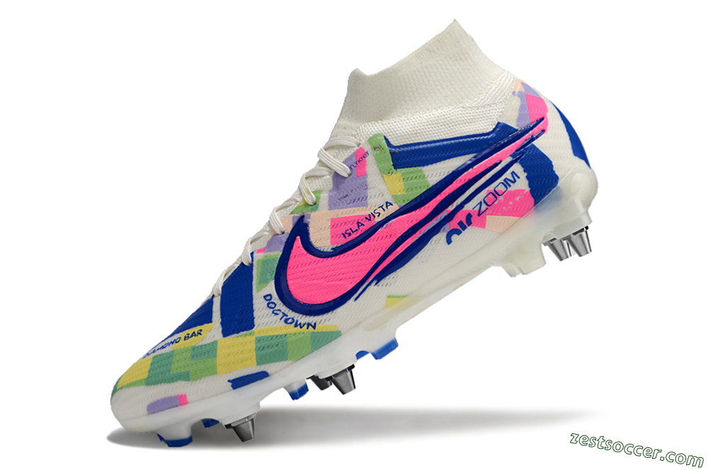 Nike Air Zoom Mercurial Superfly 9 Elite SG High-Tops Soccer Cleats - White/Pink/Blue/Yellow 5