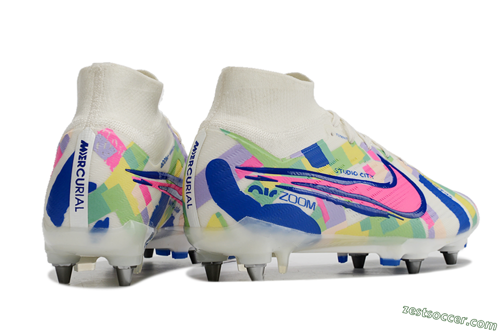Nike Air Zoom Mercurial Superfly 9 Elite SG High-Tops Soccer Cleats - White/Pink/Blue/Yellow 6
