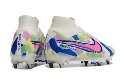 Nike Air Zoom Mercurial Superfly 9 Elite SG High-Tops Soccer Cleats - White/Pink/Blue/Yellow