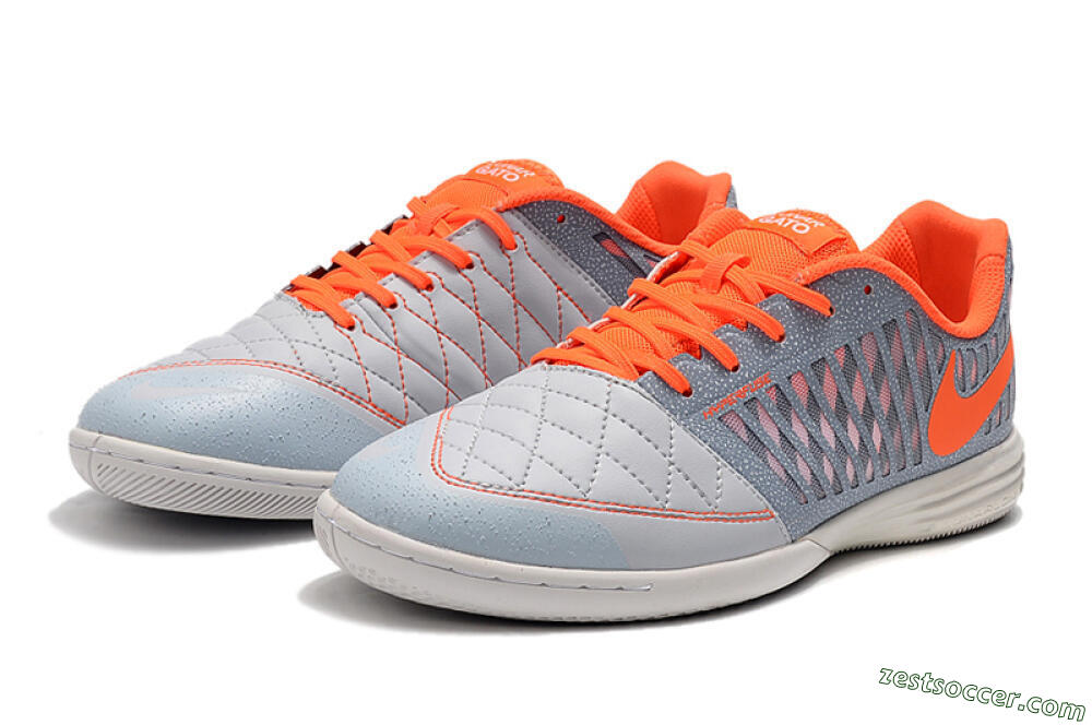 Nike Lunar Gato 2 IC Low-Tops Soccer Shoes - White/Grey/Orange 2