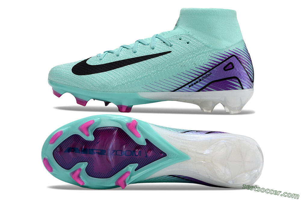 Nike Air Zoom Mercurial Superfly 10 Elite FG High-Tops Soccer Cleats - Jade/Black/Purple 1