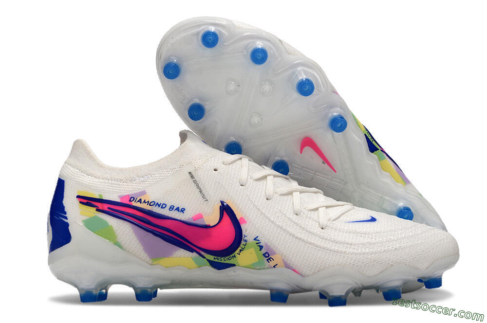Nike Phantom Luna Elite AG Low-Tops Soccer Cleats - White/Pink/Blue 0