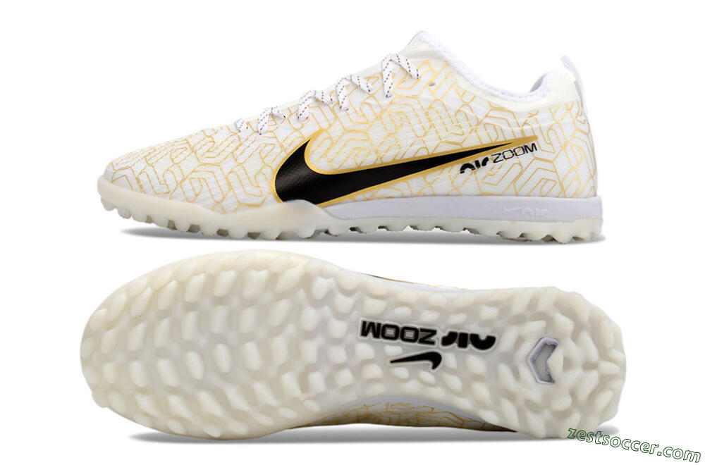 Nike Air Zoom Mercurial Vapor 15 Pro TF Low-Tops Soccer Shoes - White/Gold/Black 1