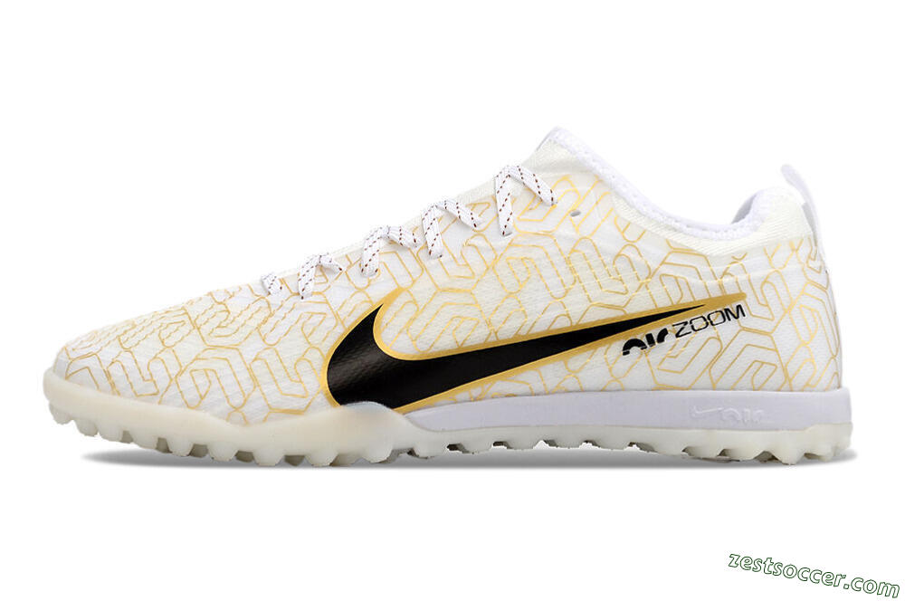 Nike Air Zoom Mercurial Vapor 15 Pro TF Low-Tops Soccer Shoes - White/Gold/Black 2