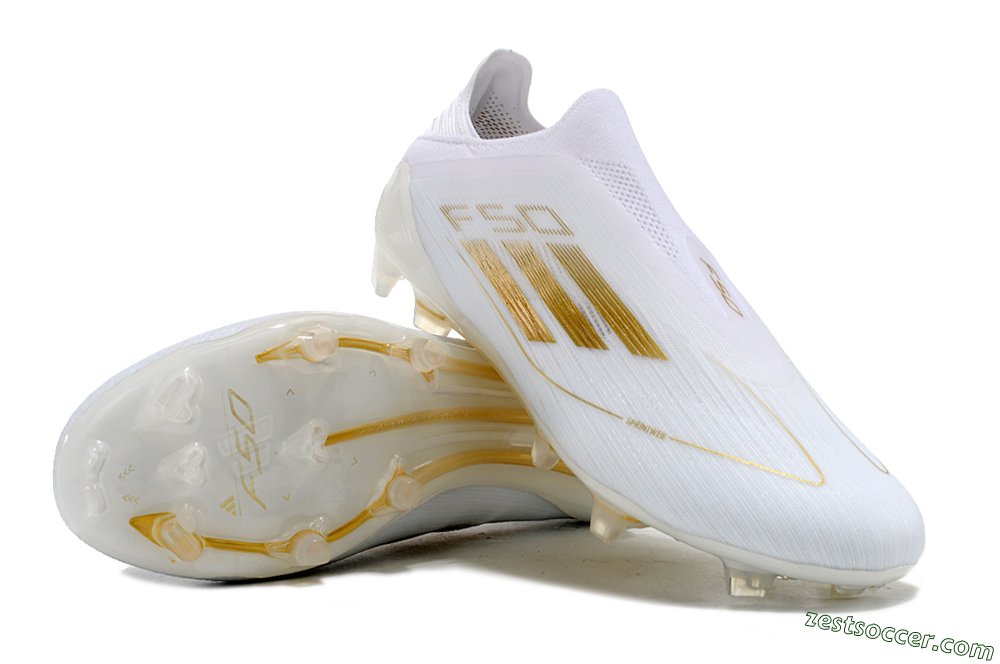 Adidas F50+ Adizero FG Low-Tops Soccer Cleats - White/Gold 3